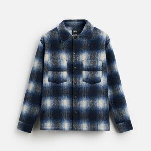 Zara Blue and White Plaid Shirt Jacket